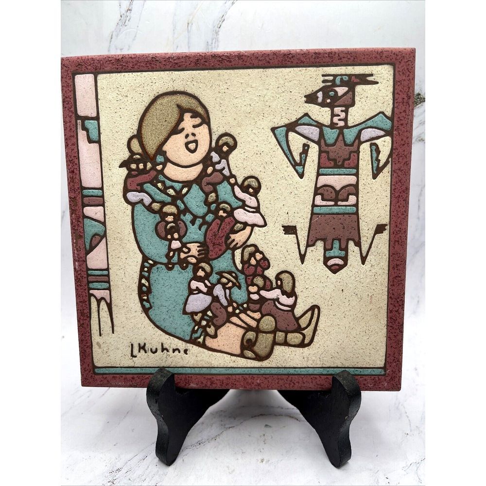 1984 Earthtones Leone Kuhne Southwestern Art Trivet/Wall Tile-Navajo Girl 6"